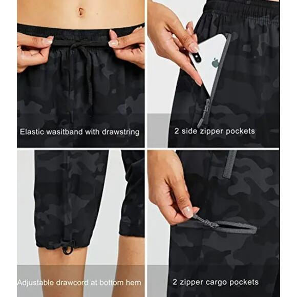 Libin Waterproof Camo Capri Cargo Zipper Pockets Elastic Waistband XXXL Black - Picture 2 of 10